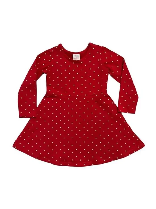 Hanna Andersson Sz 90 (3T) Red & Gold Polkadot Skater Dress - Picture 1 of 2